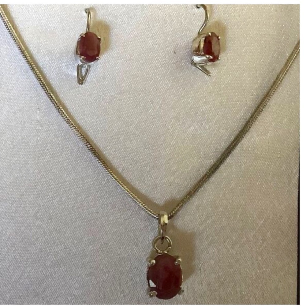 STERLING SILVER 925 RUBY NECKLACE/EARRINGS SET